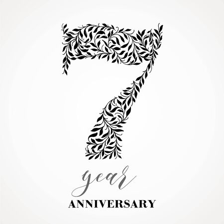7-year anniversary. Number Seven consists of a leafy leaf pattern. No gradient fill. Vector is easy to customize. View the entire series.のイラスト素材