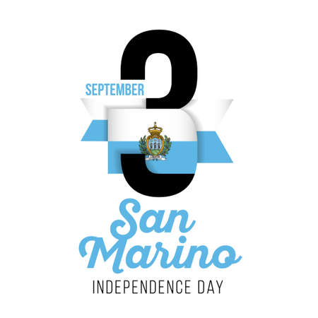 Congratulatory design for September 3, Independence Day of San Marino. Text with the colors of the San Marino flag. Vector illustrationのイラスト素材
