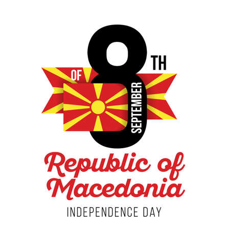 Congratulatory design for 9th of September, to the Independence Day of the Republic of Macedonia and the text with the colors of the flag of the Republic of Macedonia. Vector illustrationのイラスト素材