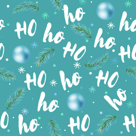 Hohoho pattern, Santa Claus laugh. Seamless texture for Christmas design. Vector mint background...