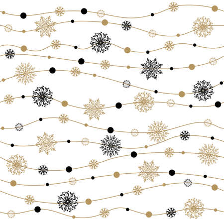 Celebratory pattern with snowflakes hanging on strings. Winter seamless background. Vector illustration.のイラスト素材