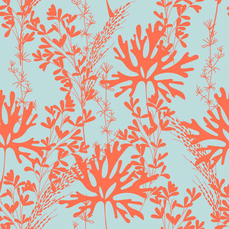 Silhouettes of herbs and meadow wildflowers. Botanical seamless pattern. Modern summer background in nature motif. Floral shadows. Imprint plants. Designed for fabric, print for dress, clothes.のイラスト素材