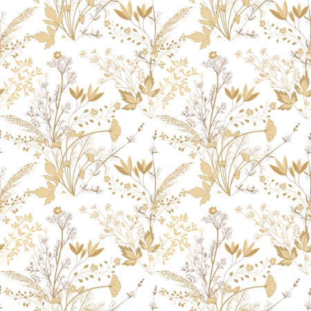 Composition with vintage graceful dry herbs herbarium isolated on white background. Vector illustrationのイラスト素材