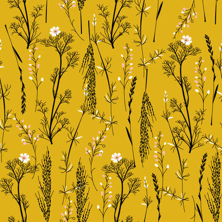 Vintage Beautiful and trendy seamless Pattern wind blowing flowers, Isolated on summer amber color....