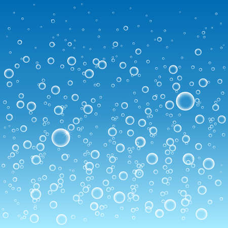 Bubbles in water on a blue background horizontal seamless pattern. Circle and liquid, light design,...