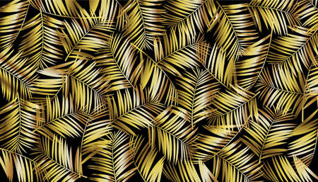 Autumn tropical palm leaves seamless pattern. Grunge vector golden design for cards, web, backgrounds and natural product.のイラスト素材