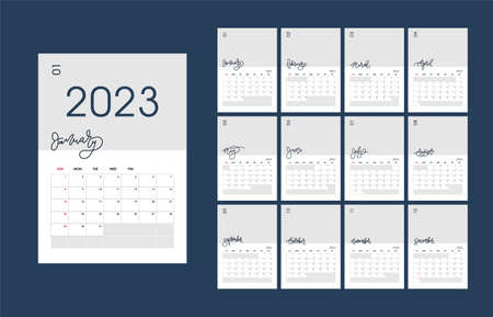 Wall monthly photo calendar for the year 2023. Simple monthly vertical photo calendar Layout for...