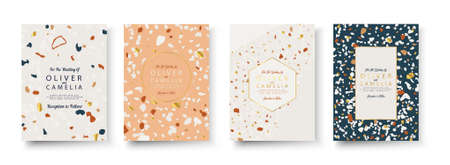 Blog templates with terrazzo texture and yellow gold foil. vector illustrationのイラスト素材