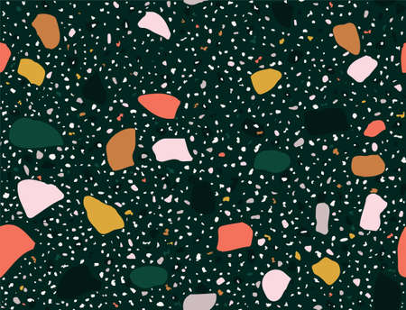 Green Terrazzo seamless pattern. Surface texture of decorative granite mosaic. Green marble tiles. stone floor texture.のイラスト素材
