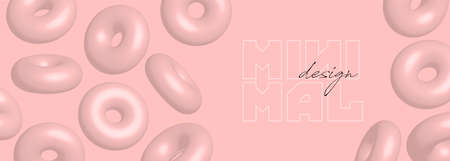 Stylish poster, cover, banner. Creative composition, vector illustration. Abstract line with 3d flying or falling bagels or donuts. Modern trendy banner or poster design.のイラスト素材