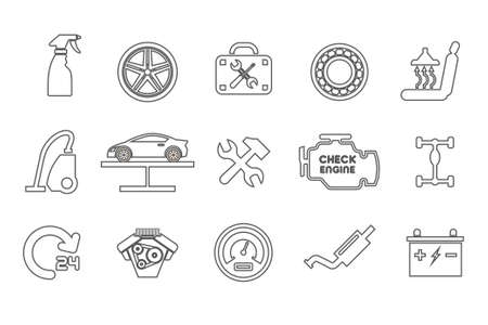 Vector line icons with open path car service, auto repair and transport with elements for mobile concepts and web apps. Collection modern infographic logo and pictogram.のイラスト素材