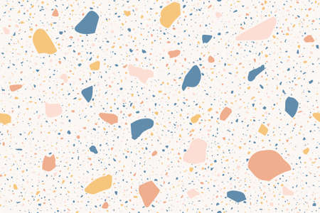 Colorful seamless pattern with imitation of Venetian terrazzo. Realistic marble texture with stone fragments. Modern minimalist floor tiles for interior decoration. Trendy abstract vector illustrationのイラスト素材