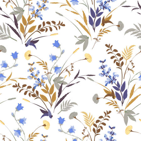 Vector. Seamless floral pattern with blue flowersのイラスト素材