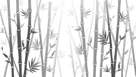 Bamboo forest texture. Bamboo forest silhouette, bamboo plants with leaves backdrop, asian bamboo stalks pattern vector background illustration. Tree branches with foliage for fabricのイラスト素材