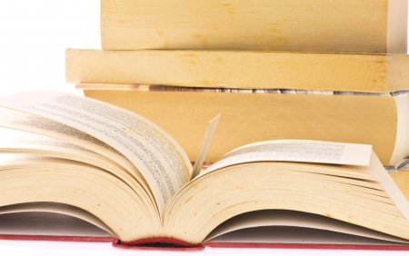 Old books on white backgroundの写真素材