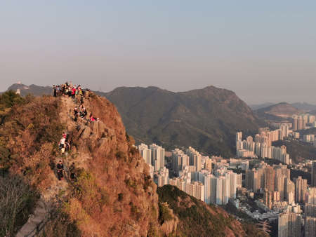 Lion Rock mountain in Hong Kongの写真素材