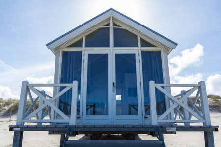 Kijkduin beach, the Netherlands - April 06 2017: beach hut looking out over the seaのeditorial素材