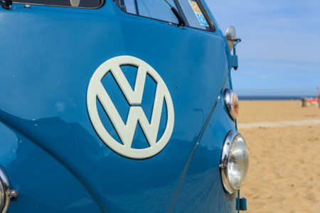 Scheveningen beach, the Netherlands - May 21, 2017: VW kombi camper wagen at th beachのeditorial素材