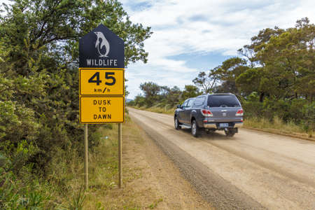 The neck, Bruny Island, Australia - December 19, 2016: Wildlife protection sign