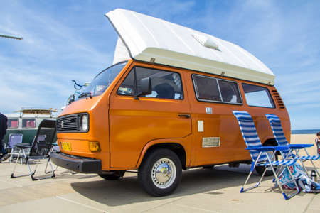 Scheveningen The Hague, the Netherlands - 21 May 2017: VW kombi van at the beachのeditorial素材