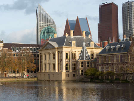 The Hague, the Netherlands - 12 October, 2017: Mauritshuis museum, historic Binnenhof buildings and modern buildings of The Hague in backgroundのeditorial素材