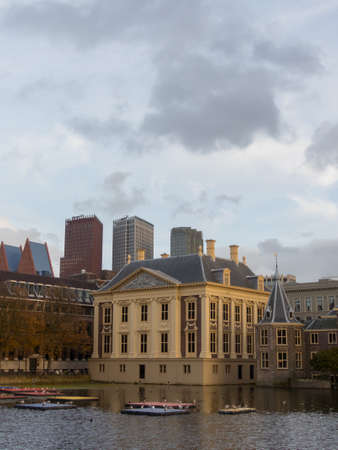 The Hague, the Netherlands - 12 October, 2017: Mauritshuis museum historic Binnenhof buildings iand modern skyscrapers of The Hague in backgroundのeditorial素材