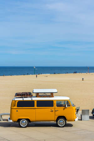 The Hague, the Netherlands - 21 May, 2017: classic VW kombi at Scheveningen beach