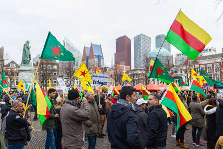 The Hague, the Netherlands - March 11 2018: Kurdish protest rally outside Dutch parliament demonstrating against Turkey and Turkish President Tayyip Erdoganのeditorial素材