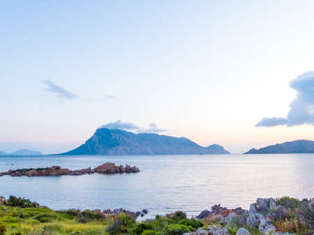 View of coastal Sardinia with view of Isola Tavolaraの写真素材