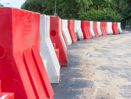 The Hague, the Netherlands - 16 June 2018: plastic barriers on newly constructed roadのeditorial素材