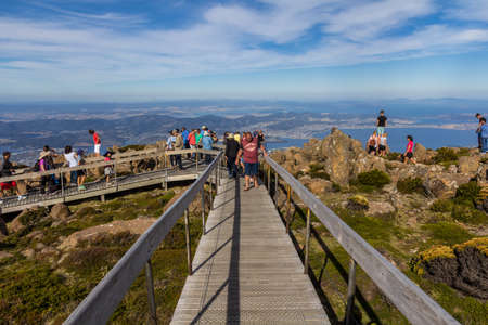 Hobart, Australia - January 7, 2016: tourist on Mount Wellington looking at Hobart city belowのeditorial素材