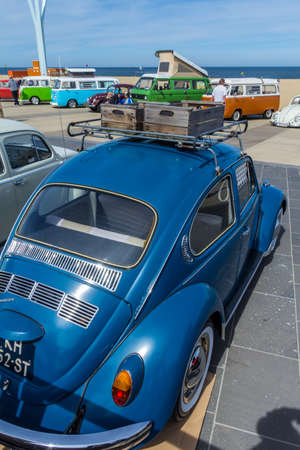 The Hague, the Netherlands - 21 May, 2017: VW classic beetle vehicles at Scheveningen beach car show