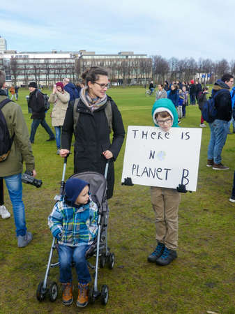 The Hague, the Netherlands - February 7 2019: school child at anti climate change protest in The...