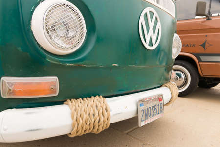 The Hague, the Netherlands - May 26 2019: classic california style vw kombi van parked at the air cooled motor show at Scheveningen beachのeditorial素材