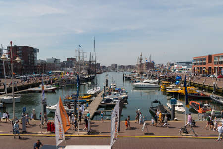 Scheveningen harbor, the Netherlands - June 23 2019: Scheveningen harbour during sail event of visit from tall shipsのeditorial素材