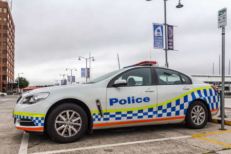 Constitution dock, Hobart, Australia - December 12 2019: Tasmanian police car parked on the street near Hobart CBDのeditorial素材