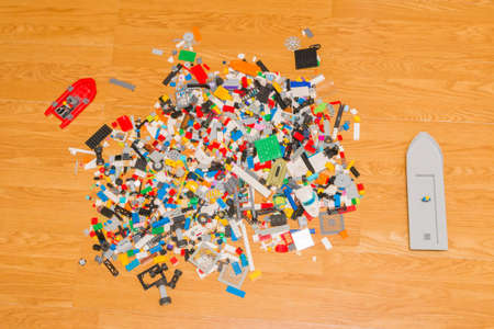 childâs lego pay toys simulating the plastic soup in the earthâs seas and oceansのeditorial素材