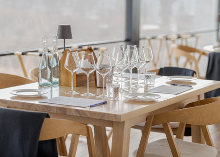 set of clean glasses before wine tasting. Side viewの写真素材