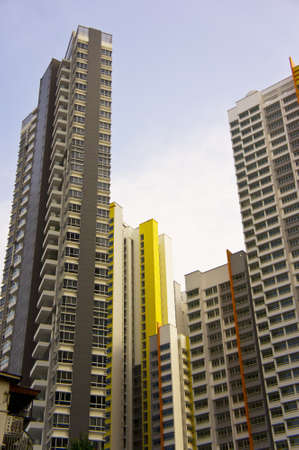 Big colorful apartment buildings in residential settlement 