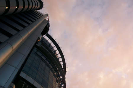 Pointy Futuristic Building during sunset in sihouette               のeditorial素材