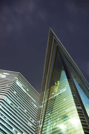 Low angle shot of a office building at night                   のeditorial素材