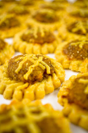 Chinese festive Pineapple biscuit on white backgroundの写真素材
