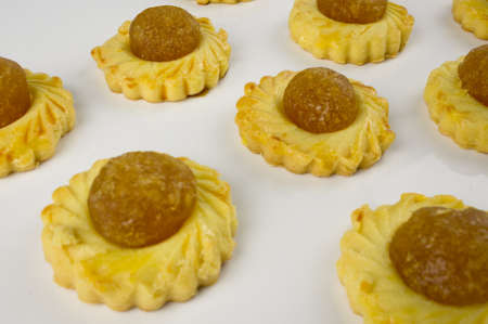 Chinese festive Pineapple biscuit on white backgroundの写真素材