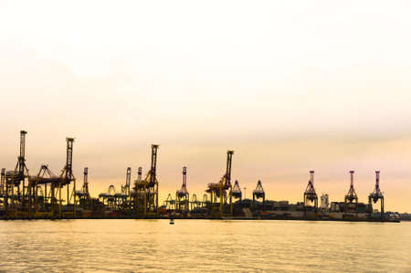 Harbor with a golden sunset view- Singapore の写真素材