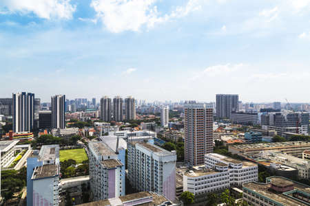 High angle horizontal view of an old crowded residental district in Singapore.の写真素材