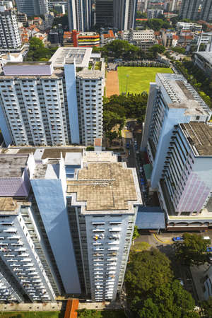High angle view of an old crowded residential district in Singapore 