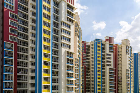 A group of high rise colorful residential apartments 
