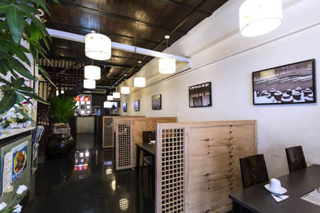 Horizontal shot of the interior of a Korean Restaurant.の写真素材