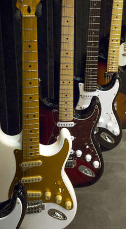 A roll of Electric Guitars in display for sale.の写真素材