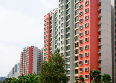 A row of red color housing apartment の写真素材